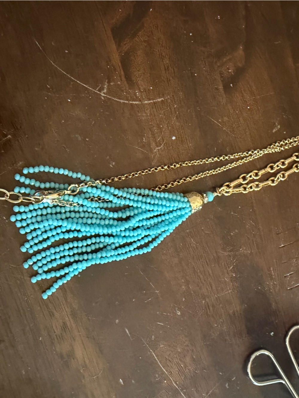 Lilly Pulitzer-Gold Chain Necklace with Turquoise Beaded Tassel Pendant new